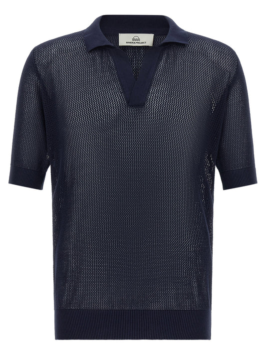 Riviera Project Openwork Cotton Polo Shirt