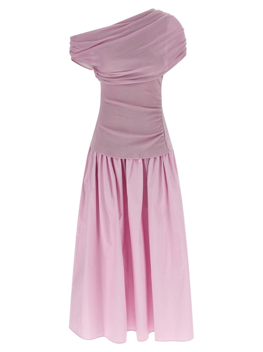 Self-Portrait Pink Cotton Draped Knit Midi Dress