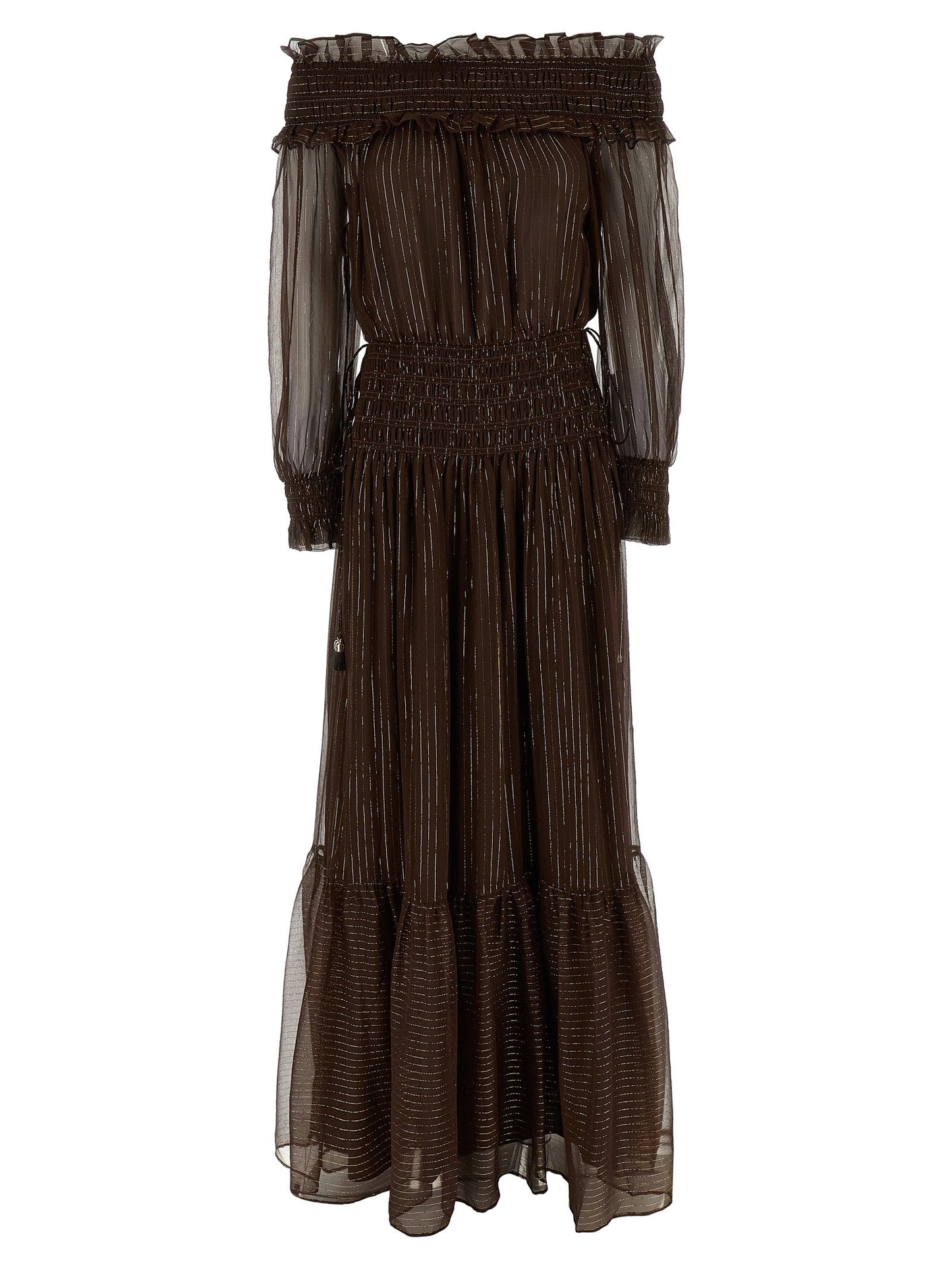 Self-Portrait Brown Georgette Off Shoulder Maxi Dress