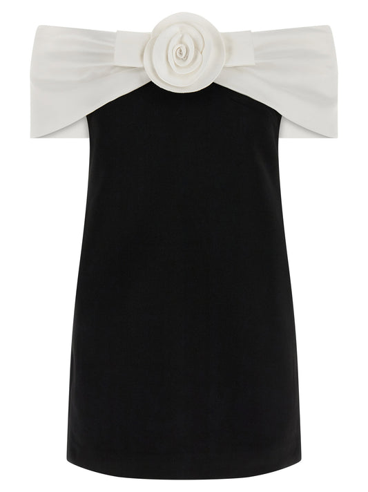 Self-Portrait Black Crêpe Flower Mini Dress