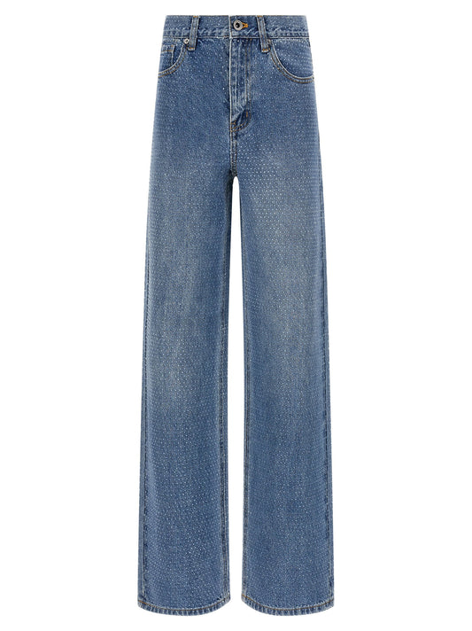 Self-Portrait Rhinestone Denim Straight Leg Jeans