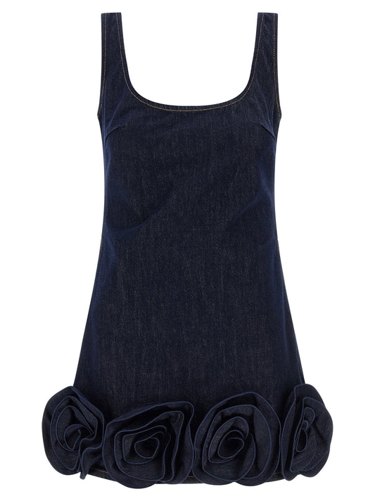 Self-Portrait Indigo Denim 3d Flower Mini Dress