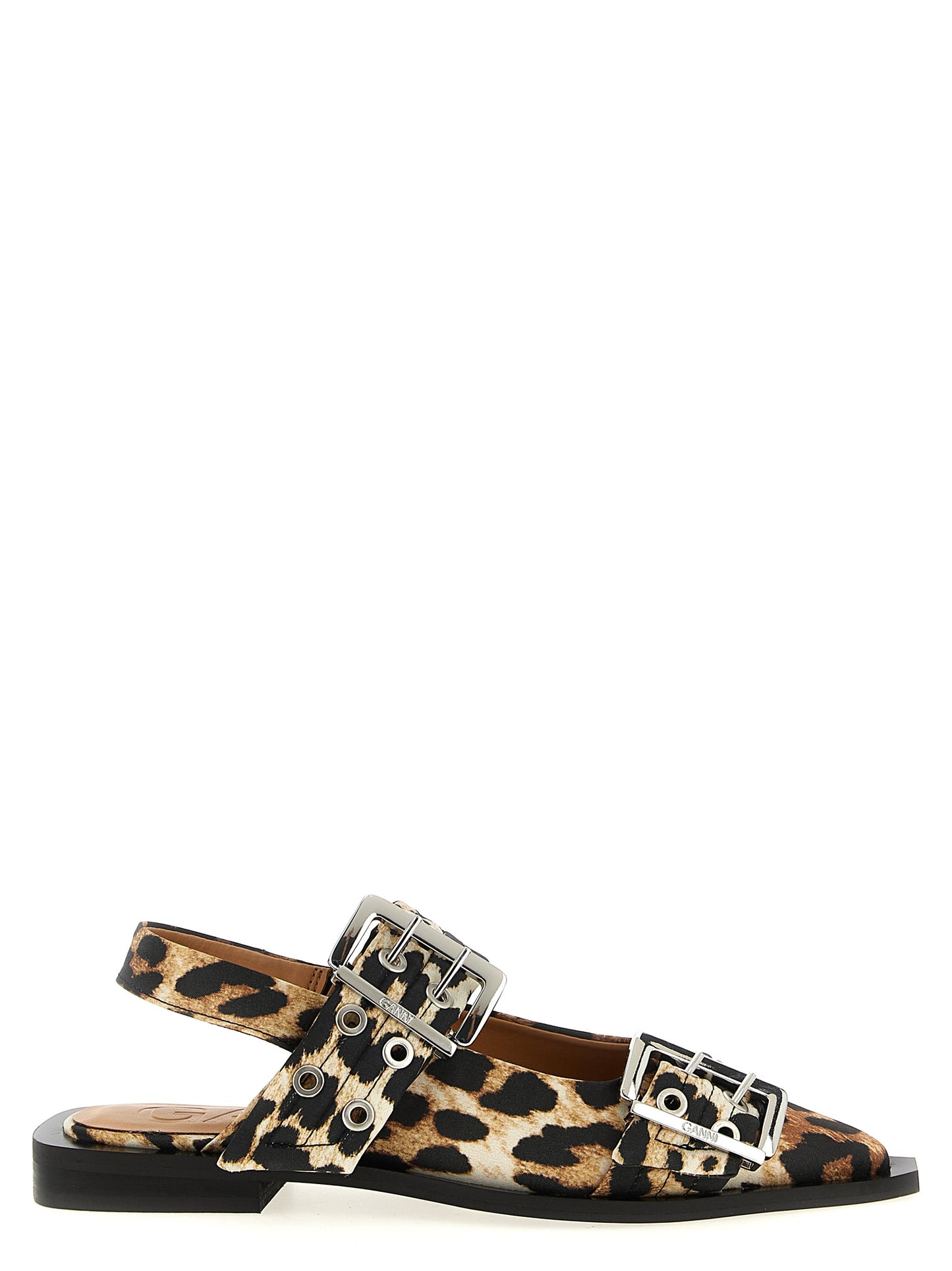 Ganni Ganni Leopard Satin Feminine Buckle Slingback