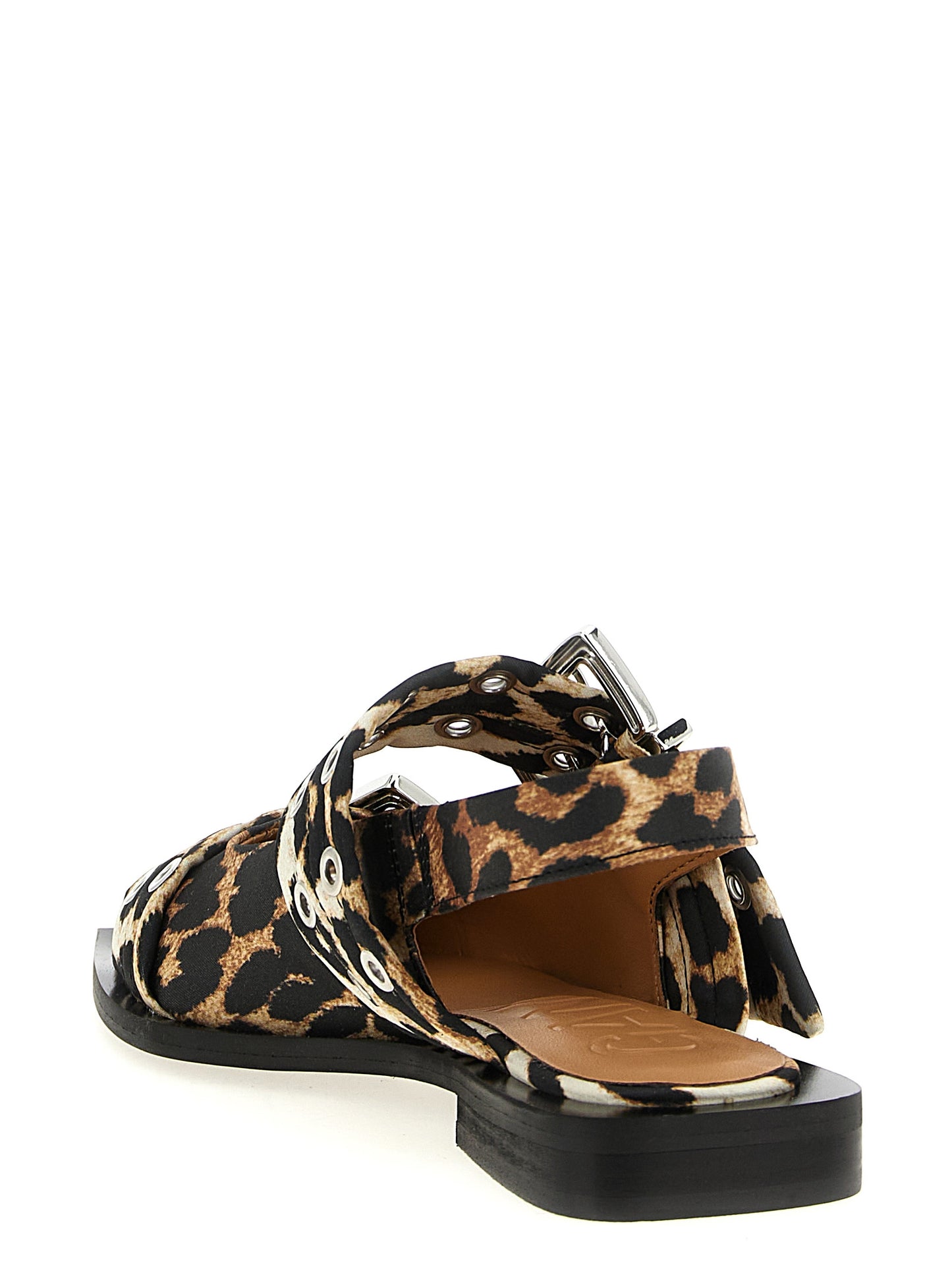 Ganni Ganni Leopard Satin Feminine Buckle Slingback