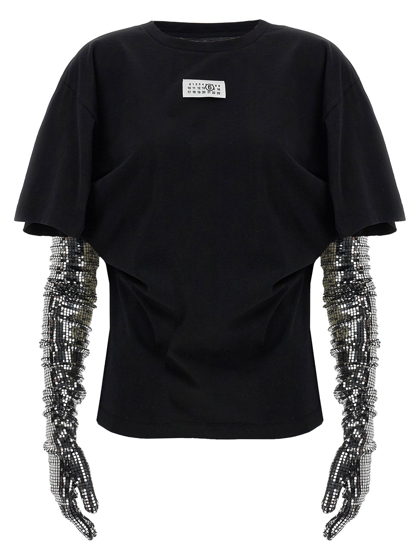 تي شيرت Mm6 Maison Margiela مزين بالترتر على شكل قفازات