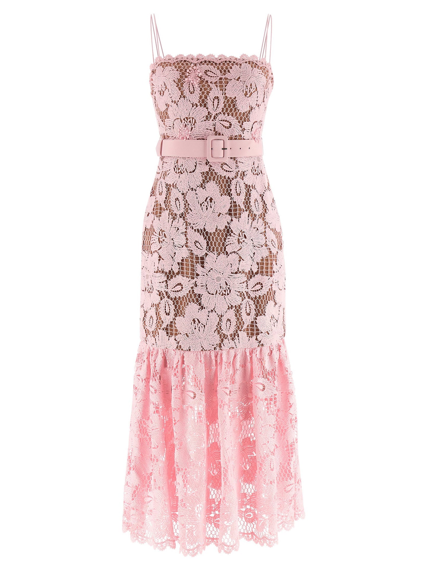 Self-Portrait Pink Crochet Lace Midi Dress