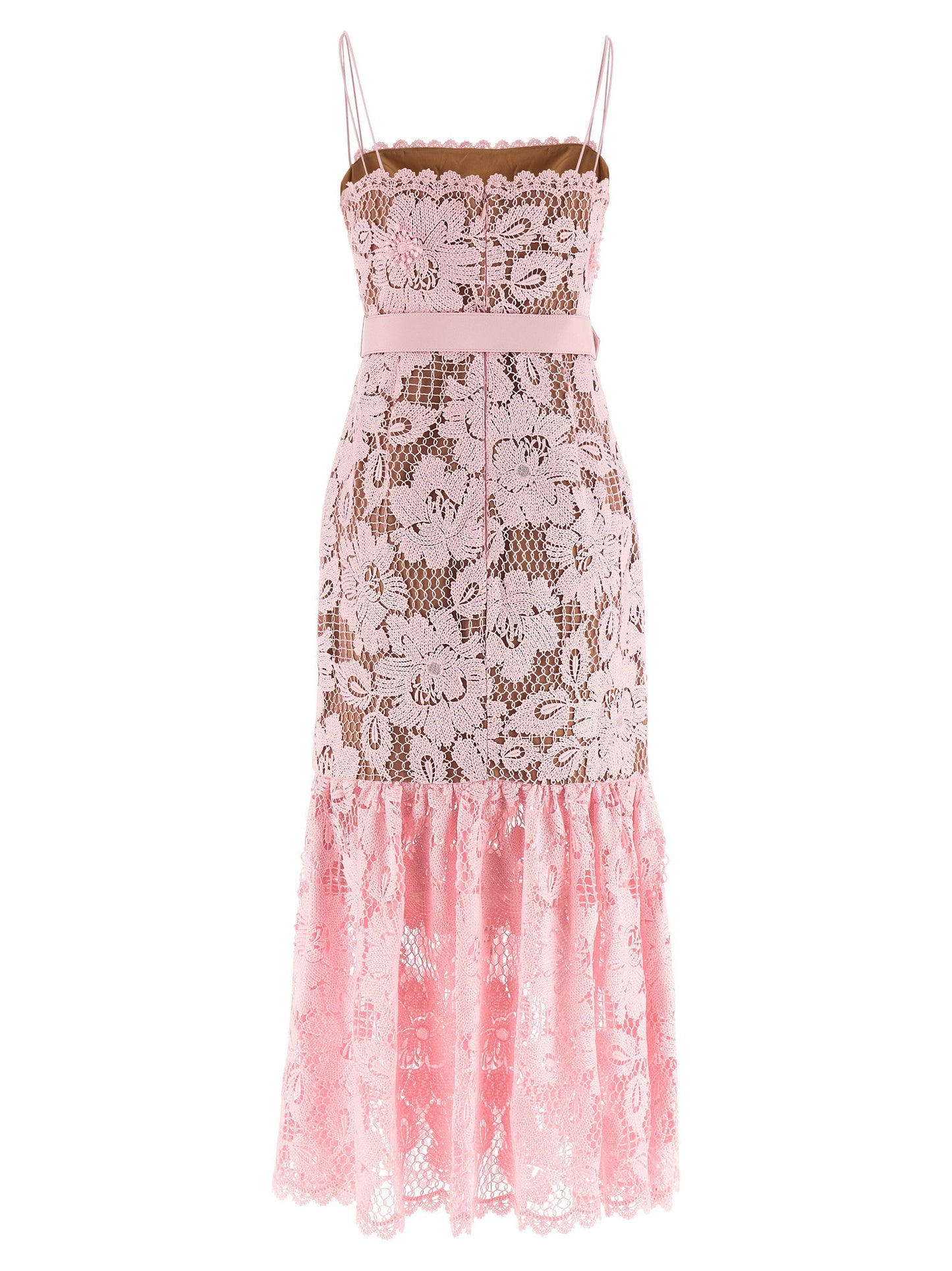 Self-Portrait Pink Crochet Lace Midi Dress