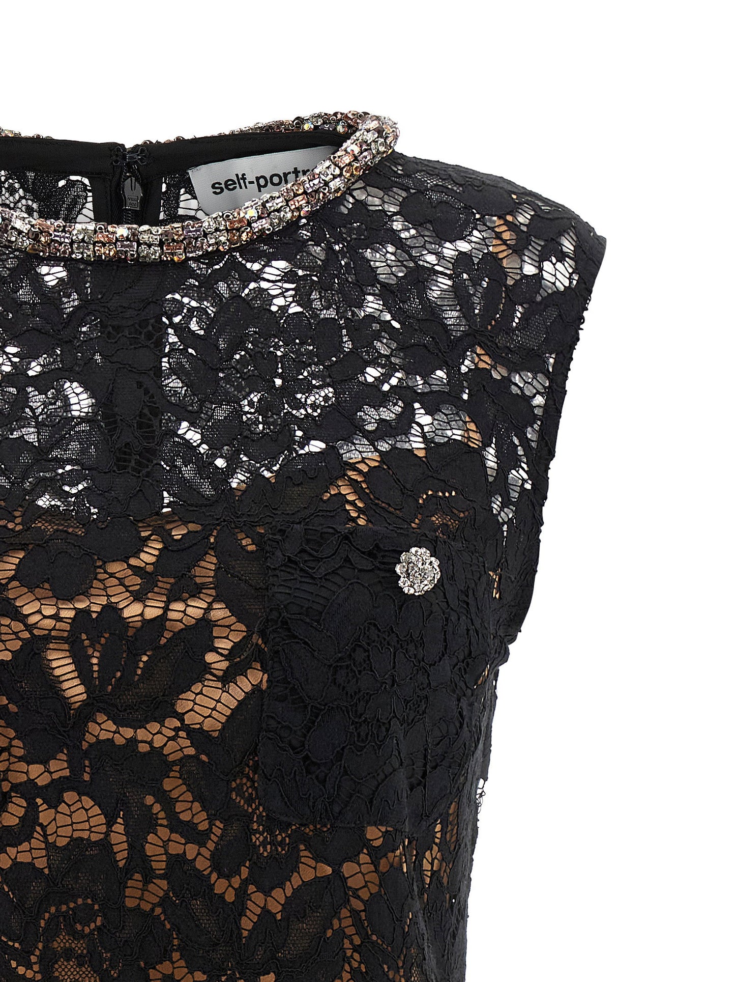 Self-Portrait Black Lace Crystal Dress