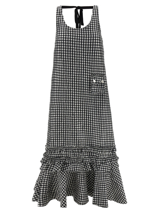 Ganni Ganni Crinkled Check Long Dress