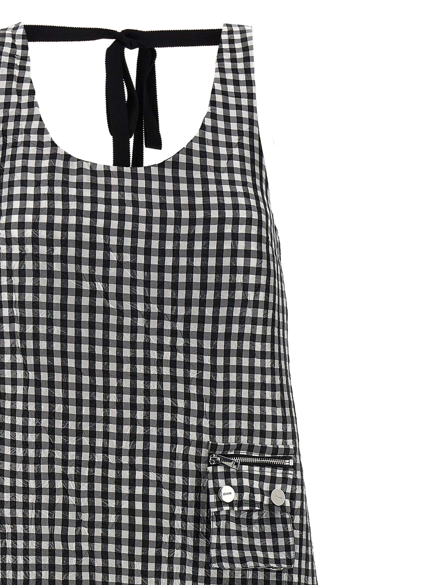 Ganni Ganni Crinkled Check Long Dress