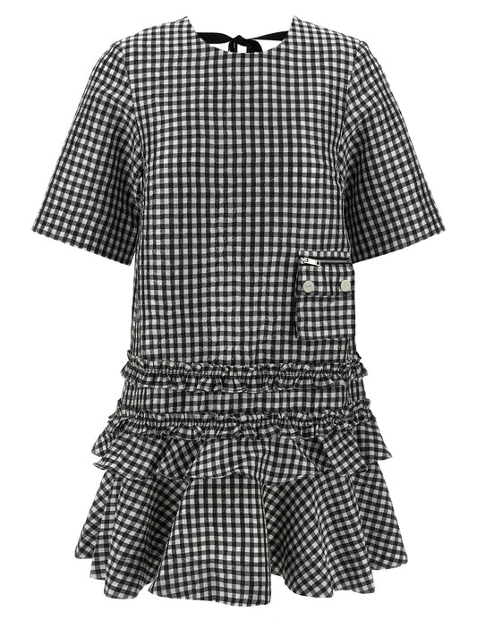 Ganni Ganni Crinkled Check Mini Dress