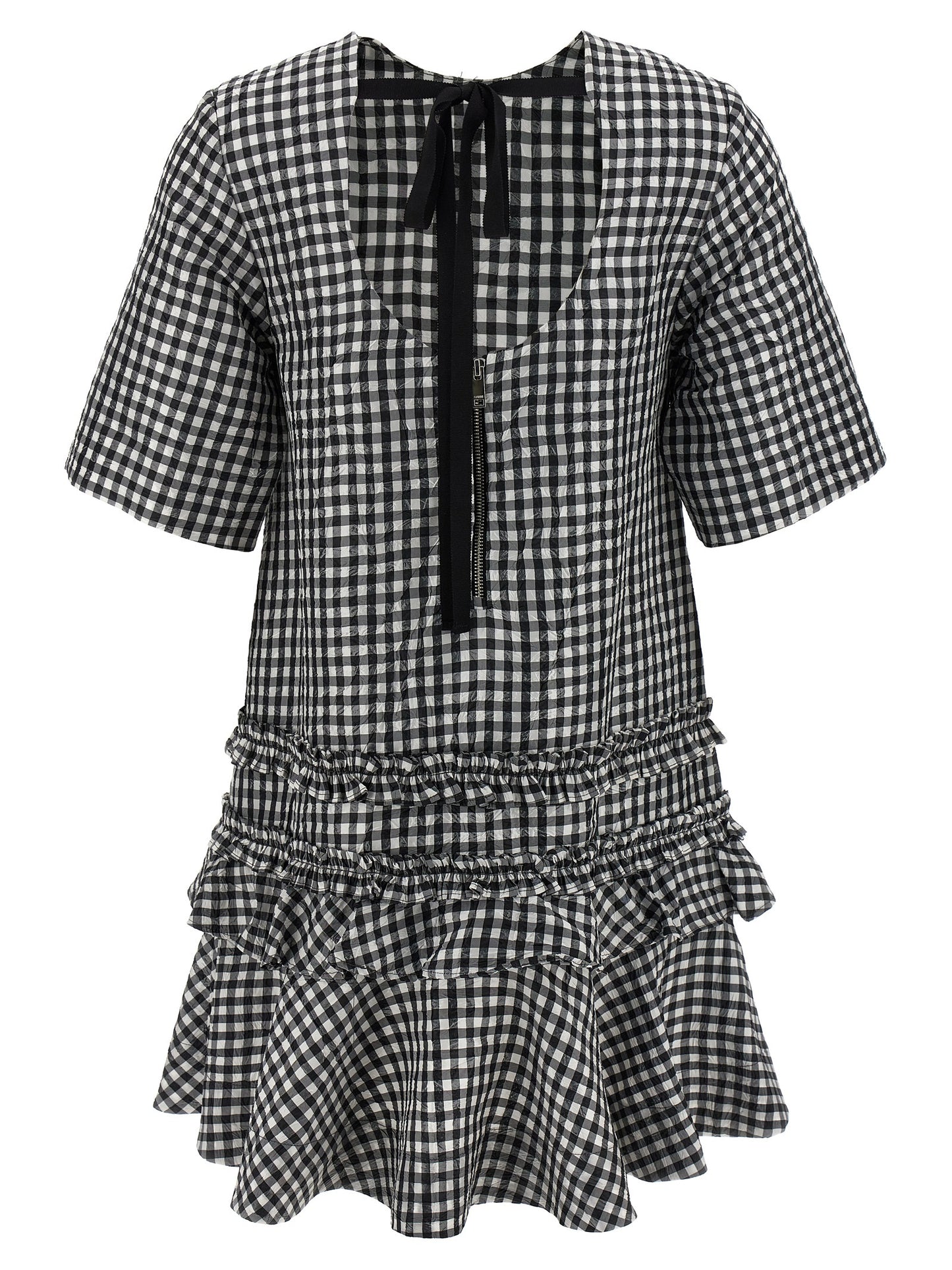 Ganni Ganni Crinkled Check Mini Dress