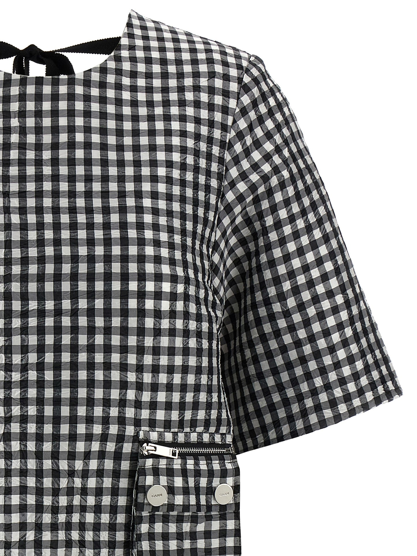 Ganni Ganni Crinkled Check Mini Dress