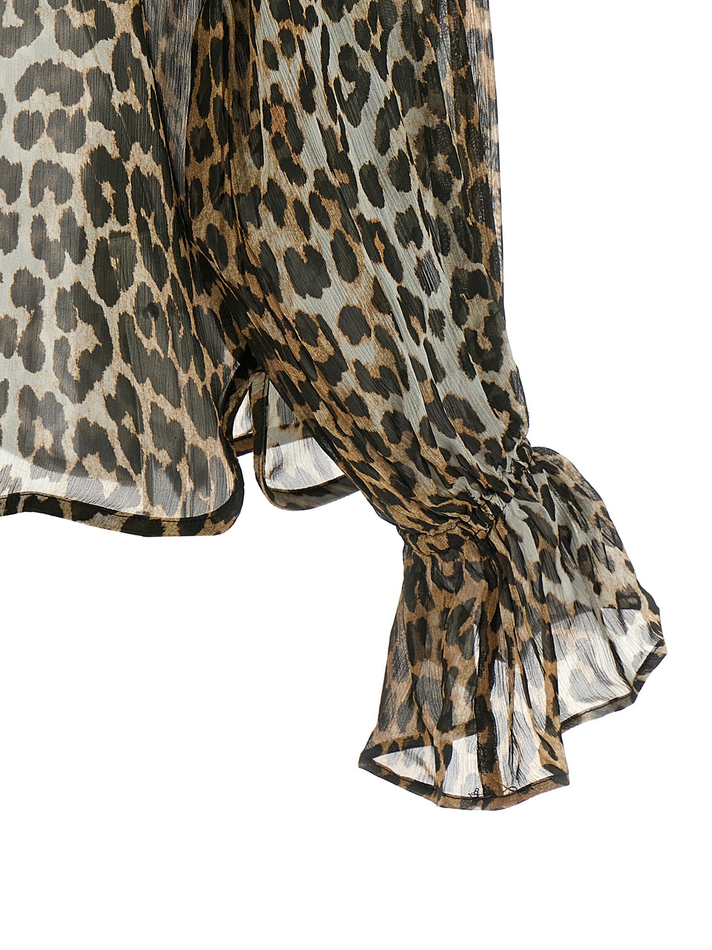 Ganni Ganni Leopard Print Chiffon Tie String Shirt