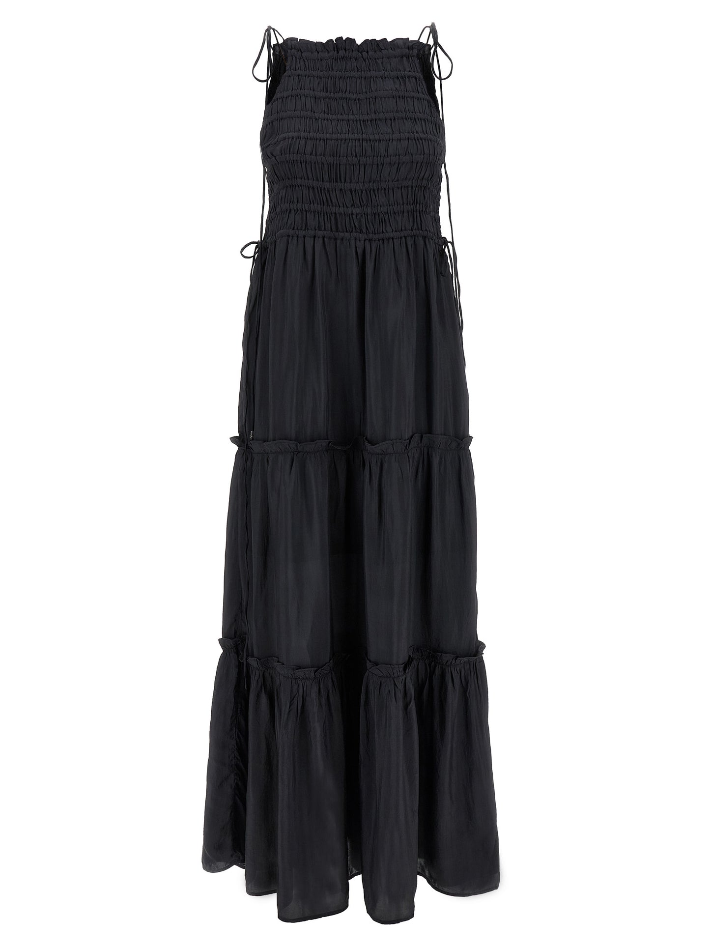 Ganni Ganni Black Smock Tie Dress