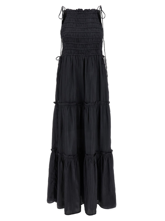 Ganni Ganni Black Smock Tie Dress