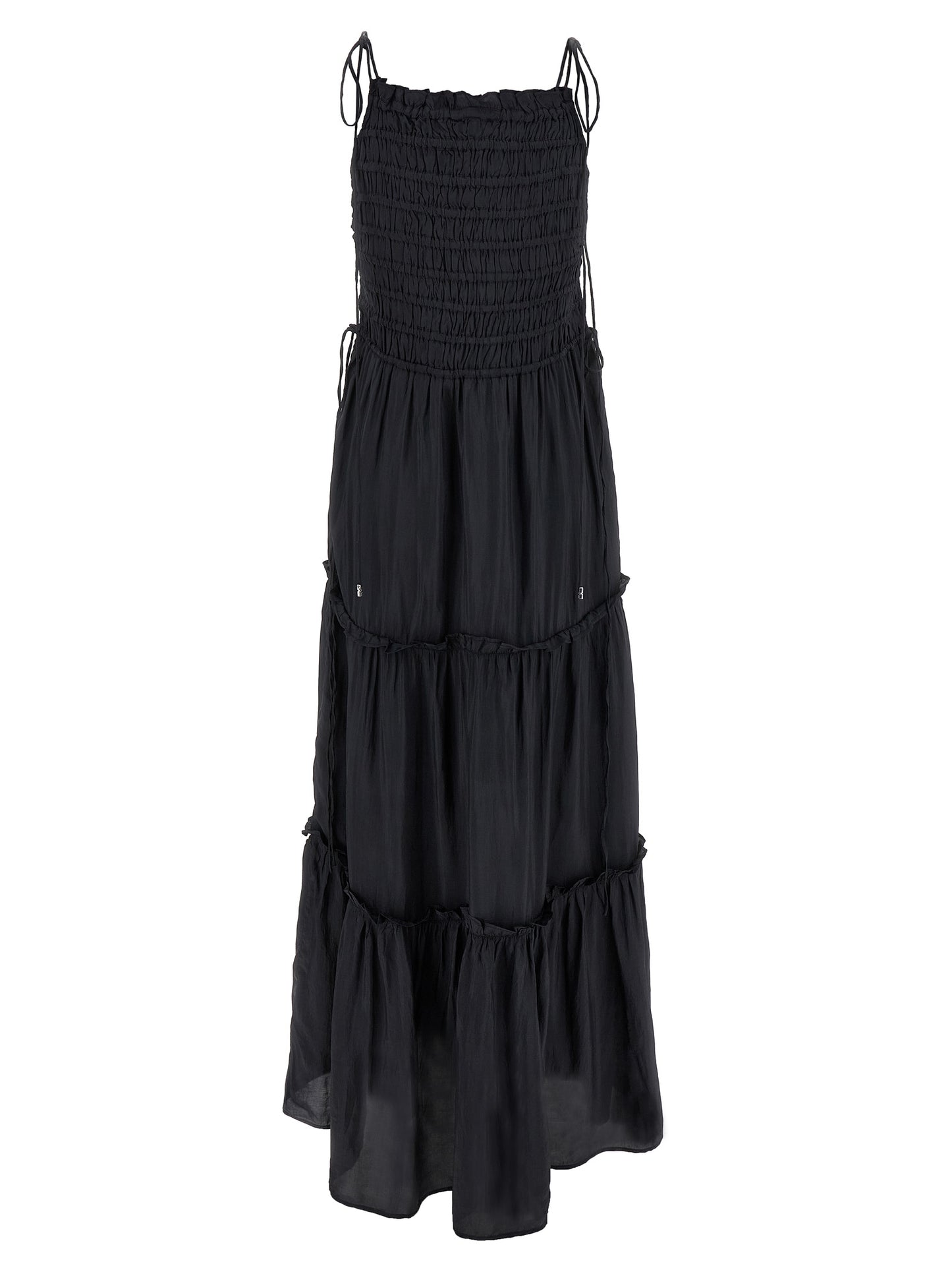 Ganni Ganni Black Smock Tie Dress