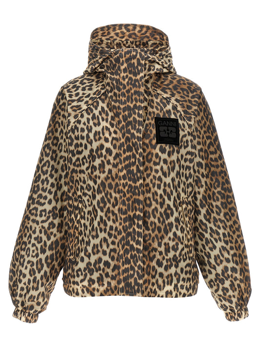 Ganni Ganni Leopard Print Nylon Windbreaker