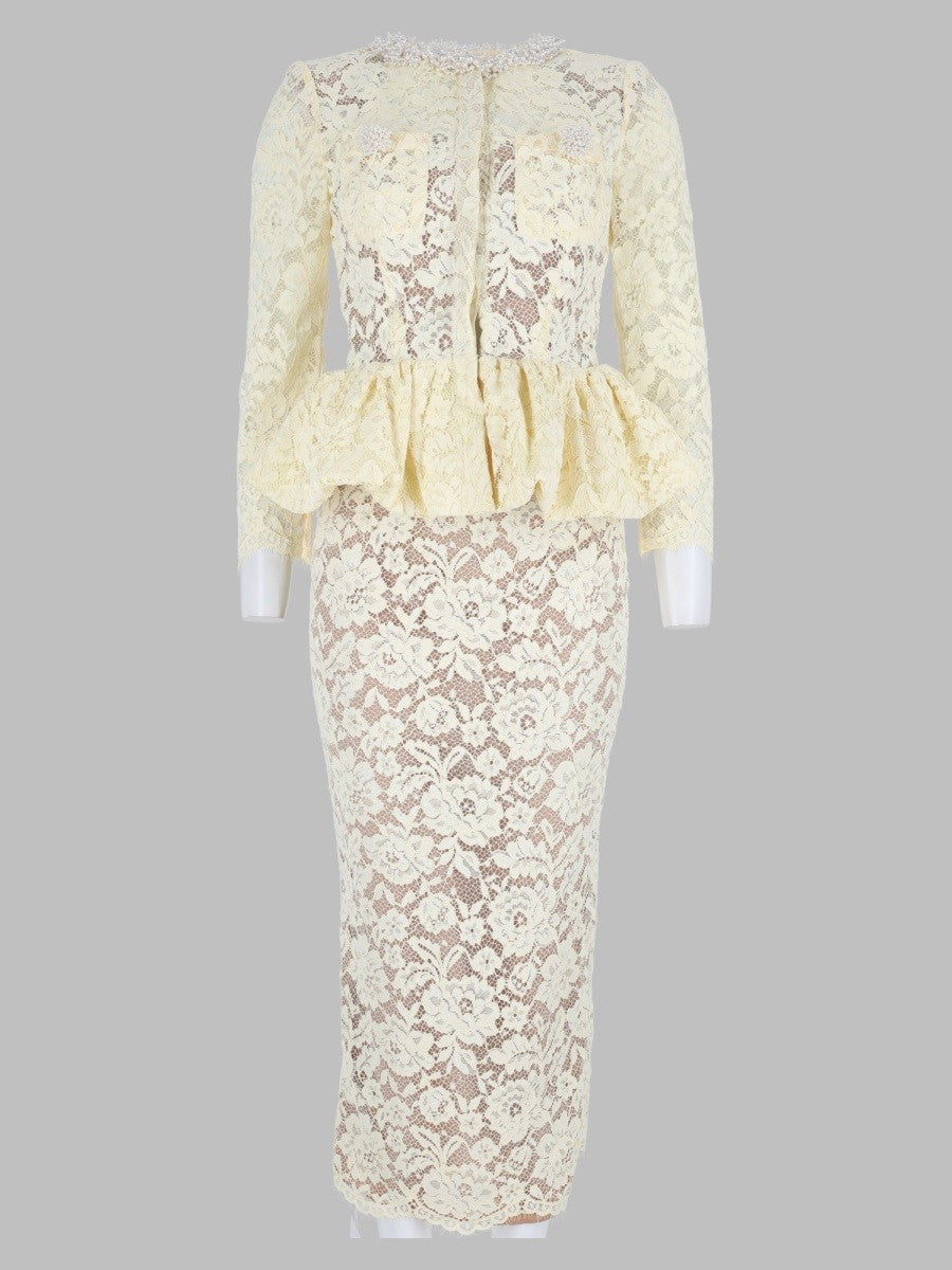 Abito Midi In Pizzo Con Peplo