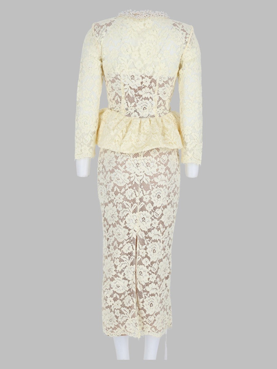 Abito Midi In Pizzo Con Peplo