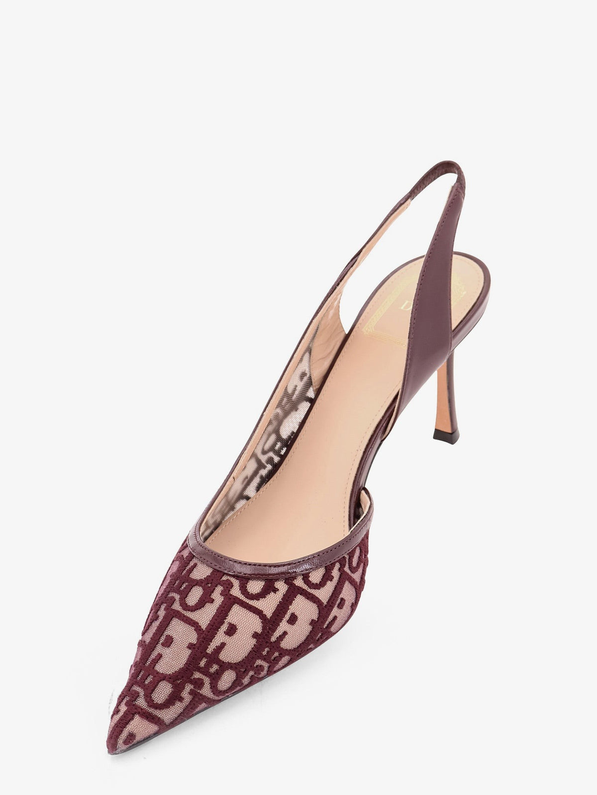 Adiorable Slingback mesh décolleté with burgundy Dior Oblique embroidery