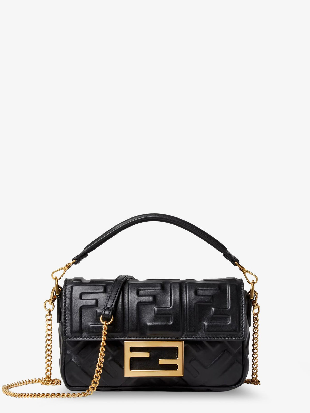 Baguette Mini leather shoulder bag with embossed FF pattern