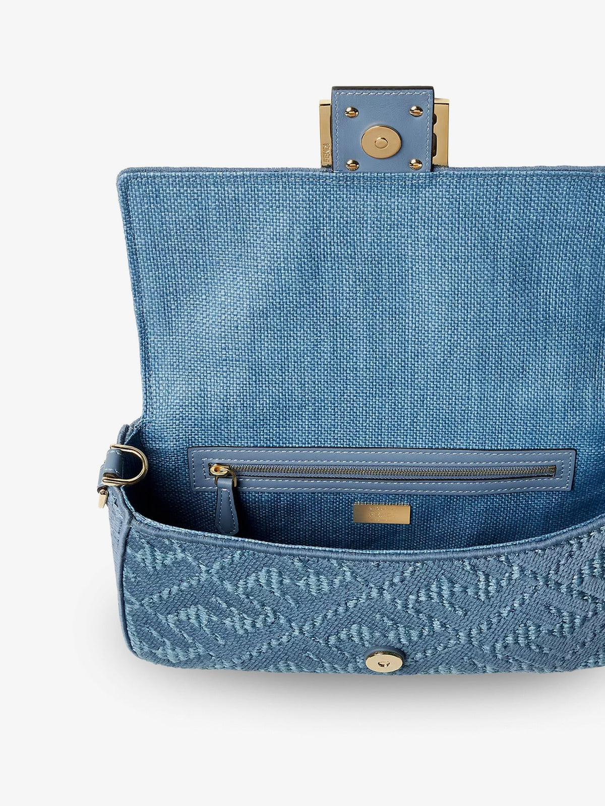 Baguette® handbag in raffia with all-over FF embroidery