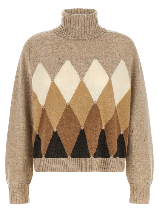 Beige diamond turtleneck sweater