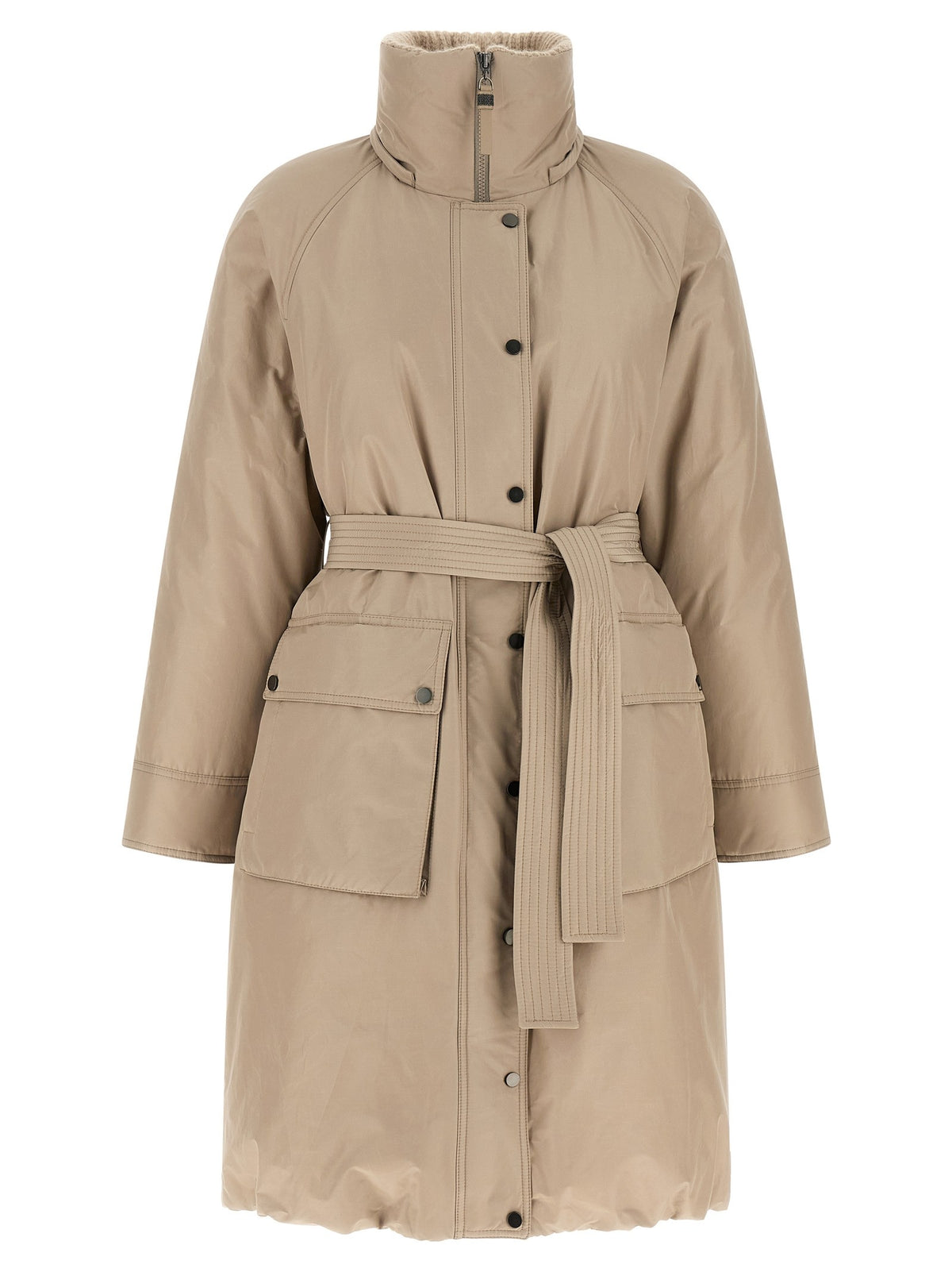 Beige long down jacket