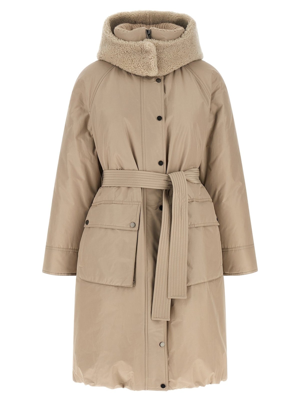 Beige long down jacket