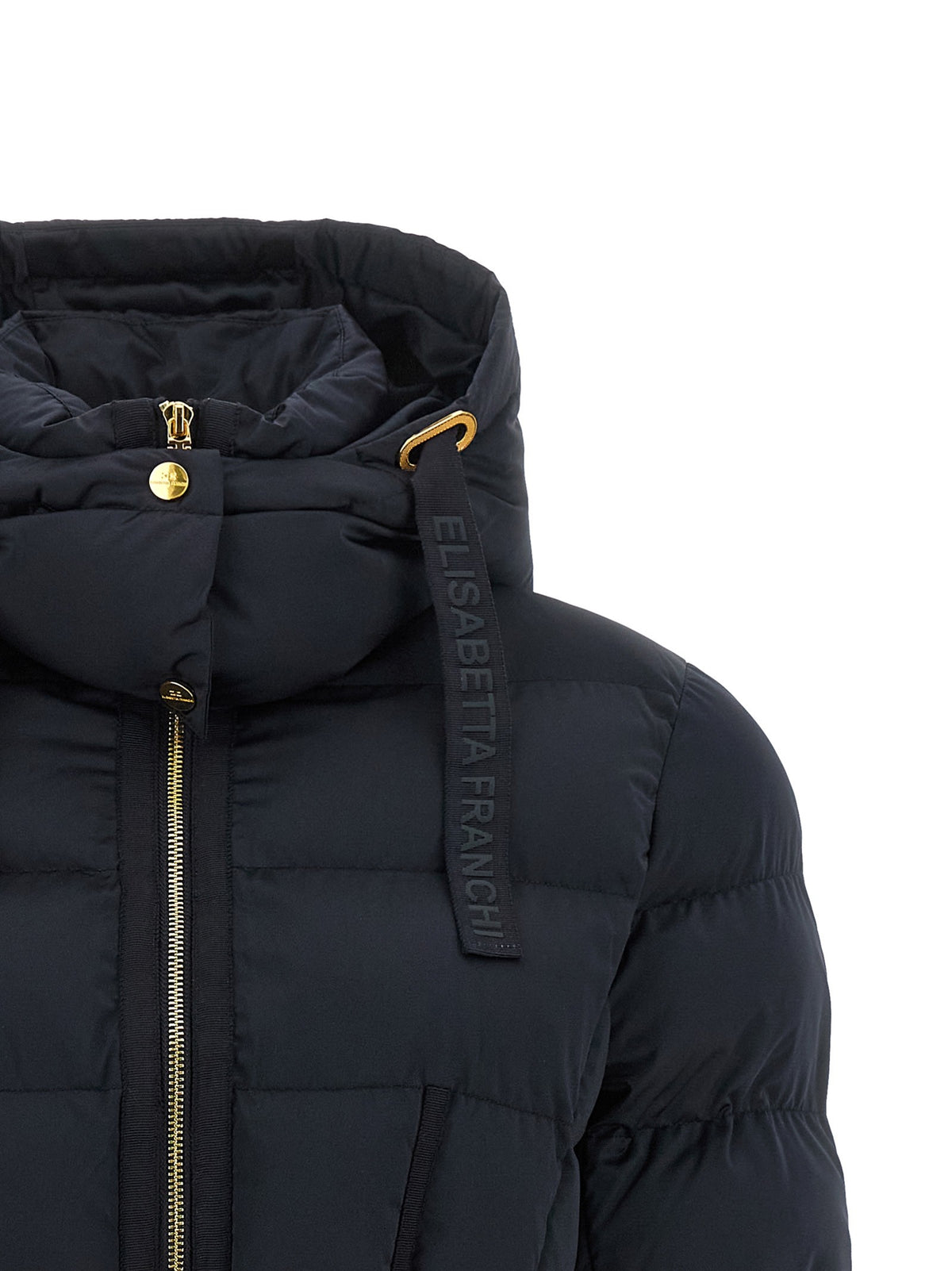 Belted down jacket with logo buckle