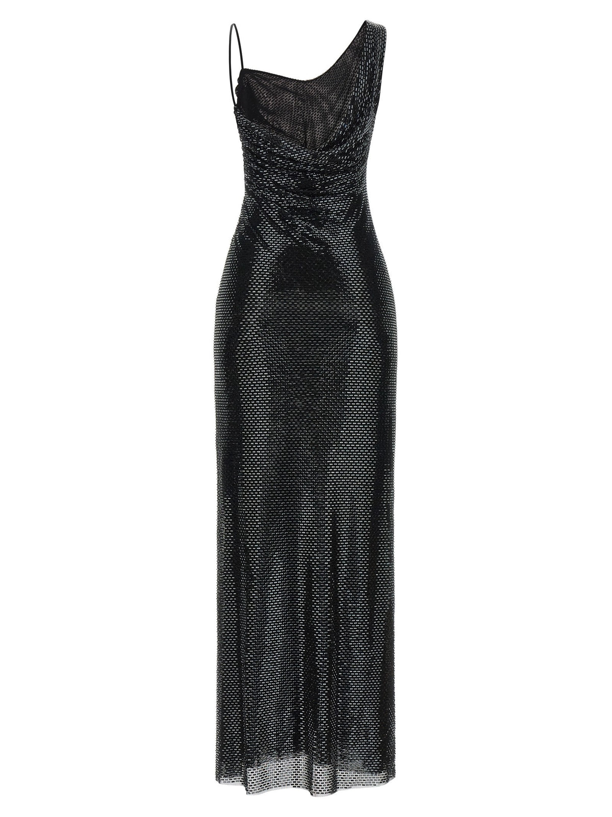 'Black Rhinestone Draped Maxi' dress