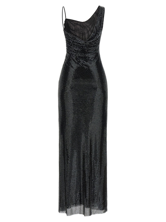 'Black Rhinestone Draped Maxi' dress