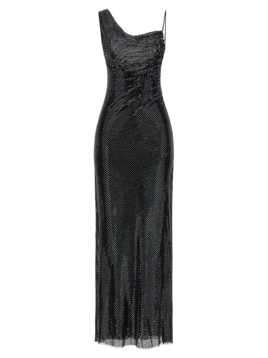 'Black Rhinestone Draped Maxi' dress