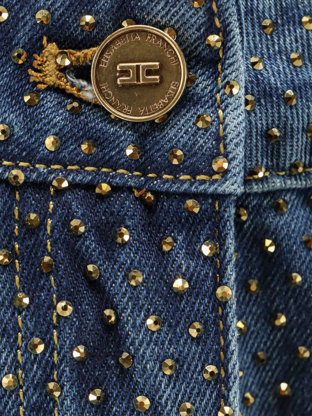 Blue denim jeans with all-over crystals
