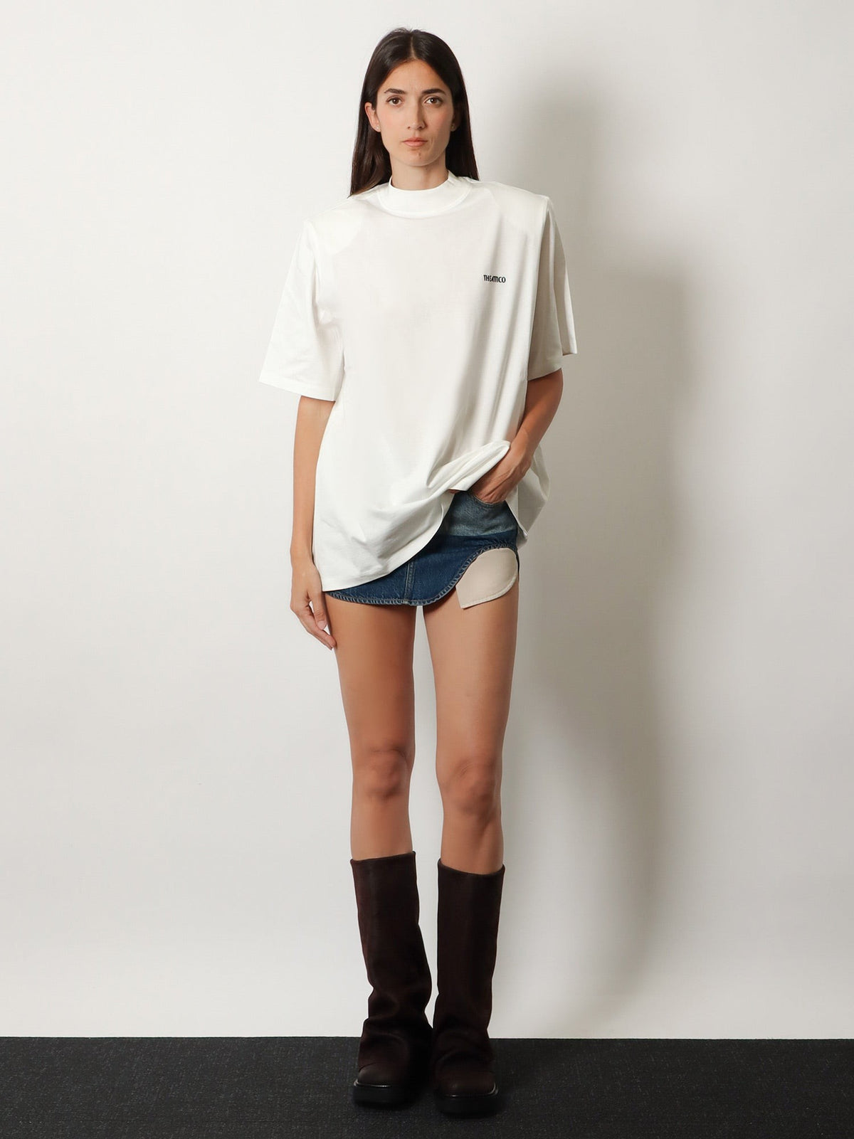 Blue denim mini skirt