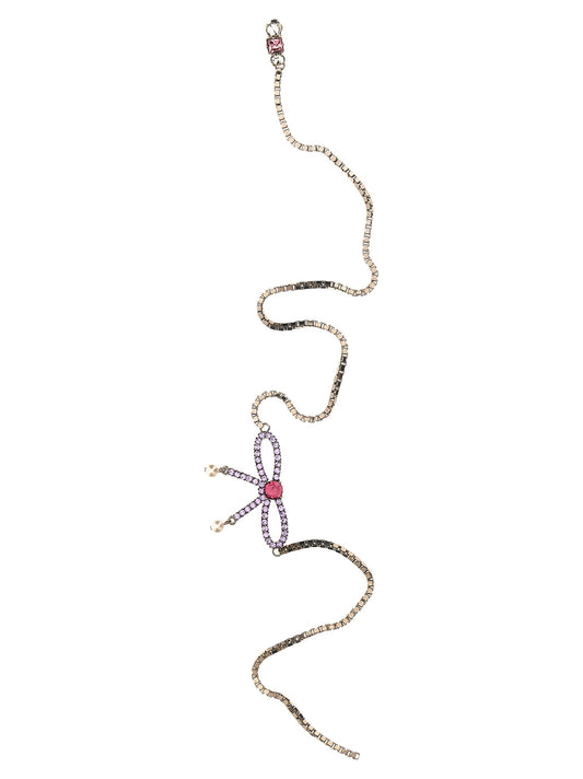 Bow crystal long earrings