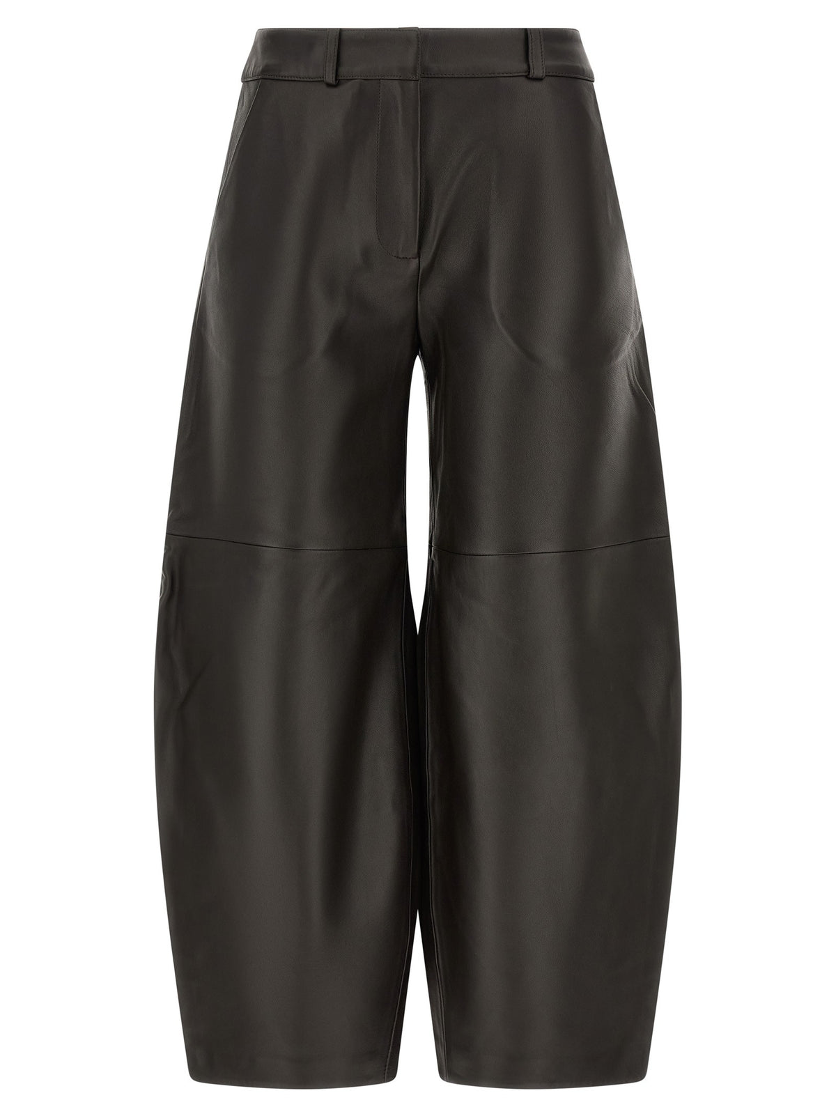 Brown leather barrel trousers