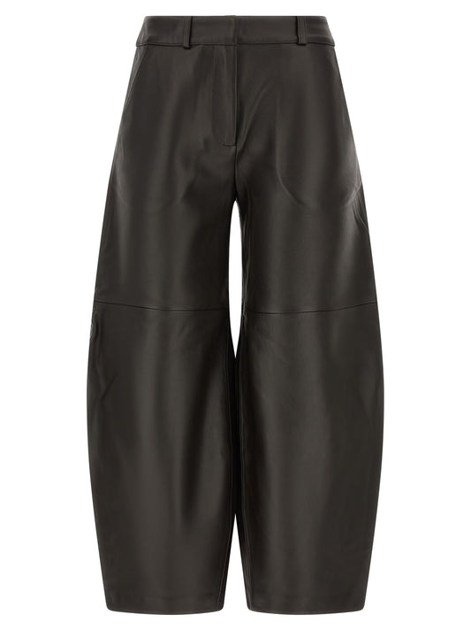 Brown leather barrel trousers