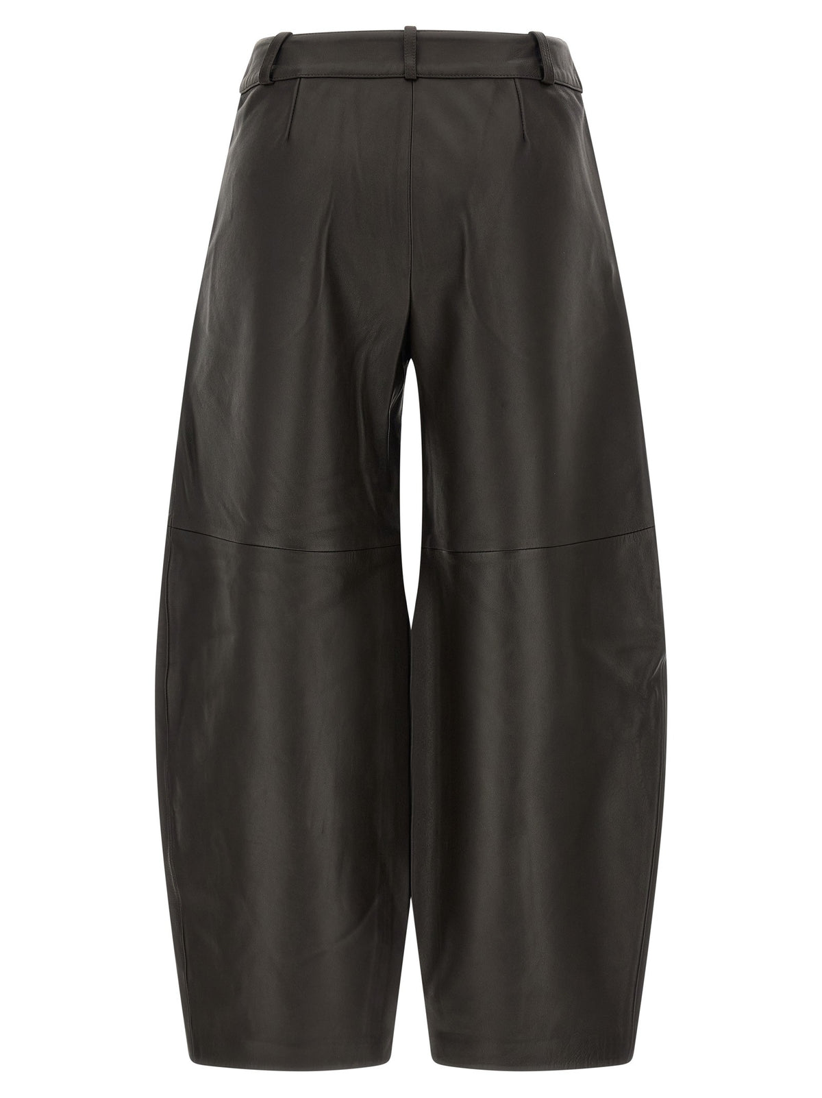 Brown leather barrel trousers