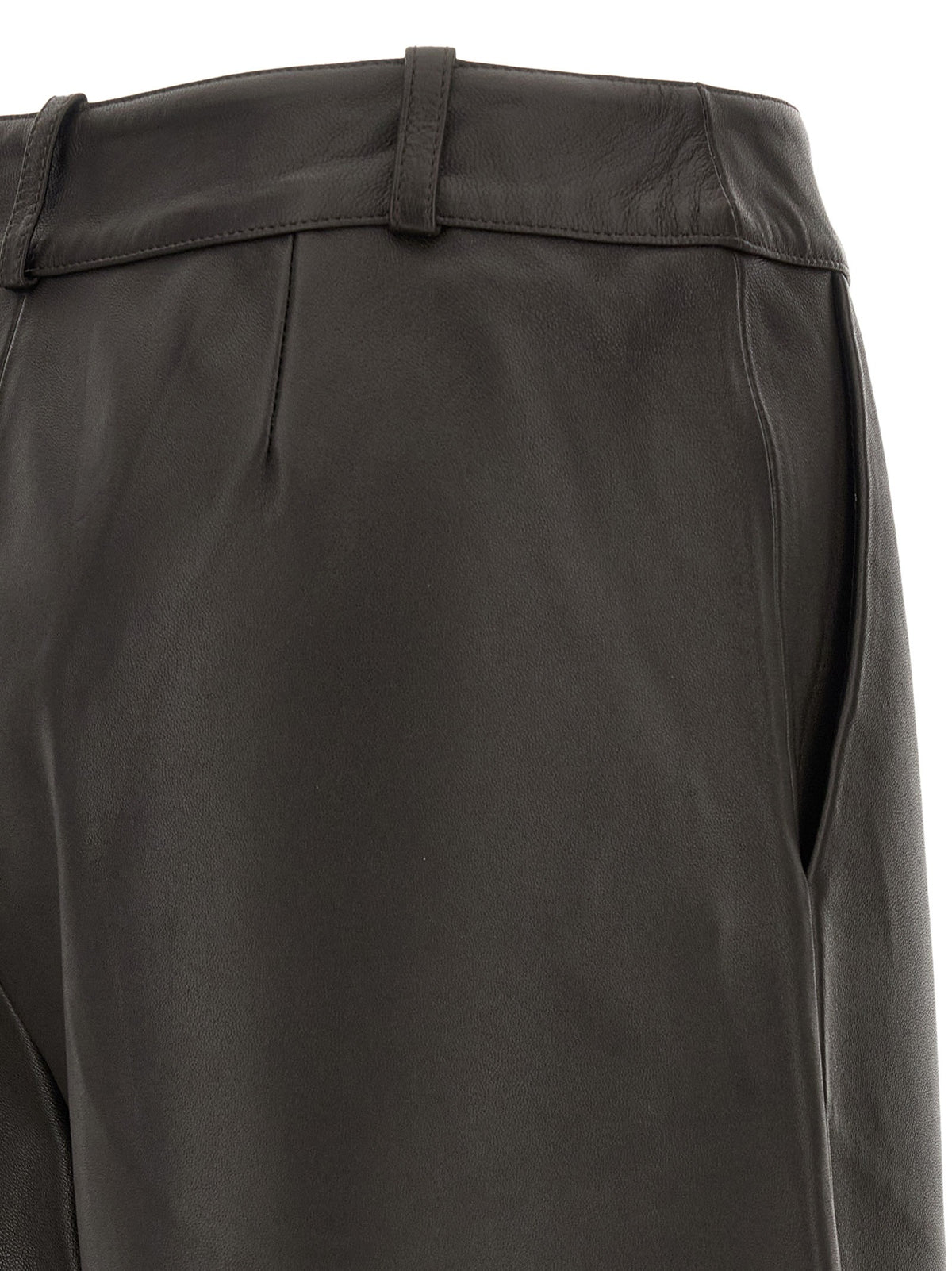 Brown leather barrel trousers