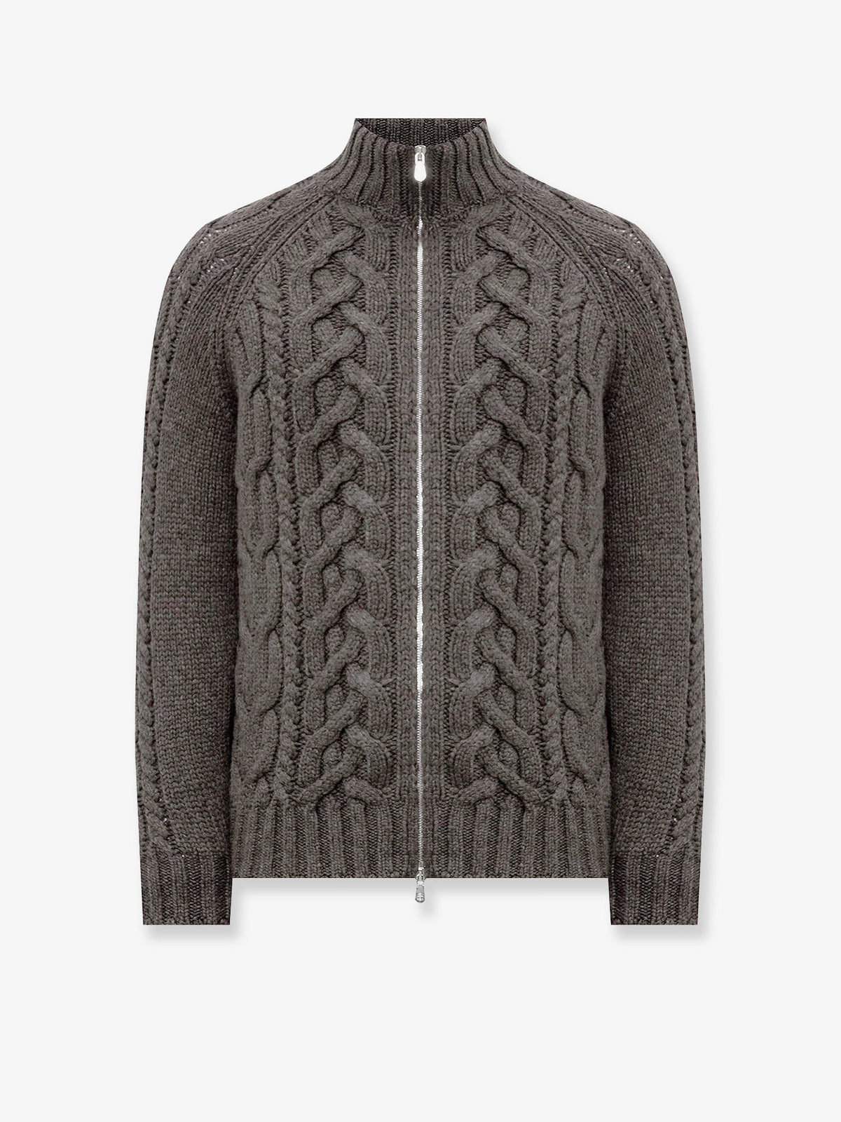 Cable knit cardigan with zip in cashmere
