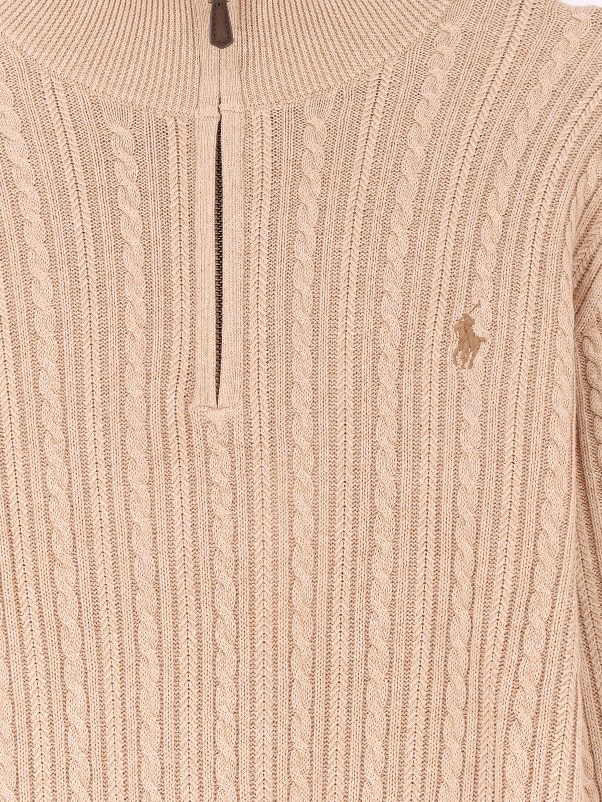 Cable knit cotton sweater with zip