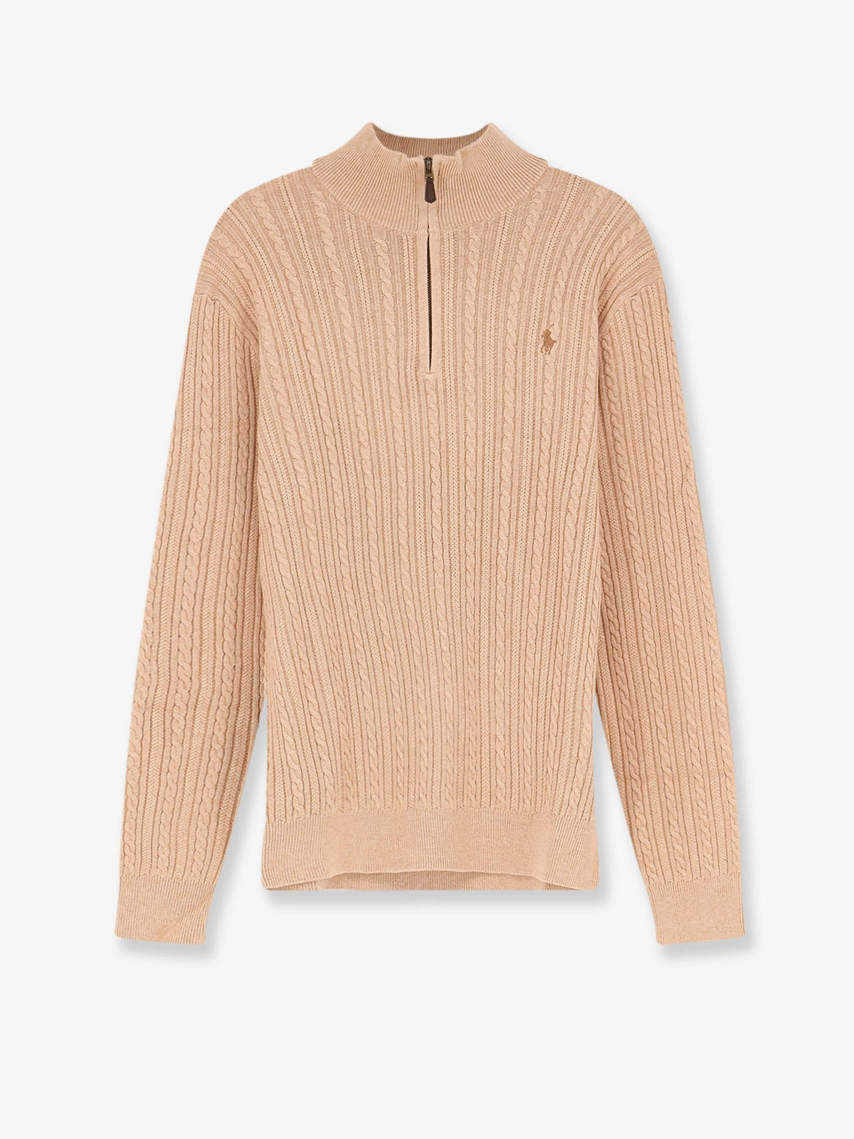 Cable knit cotton sweater with zip