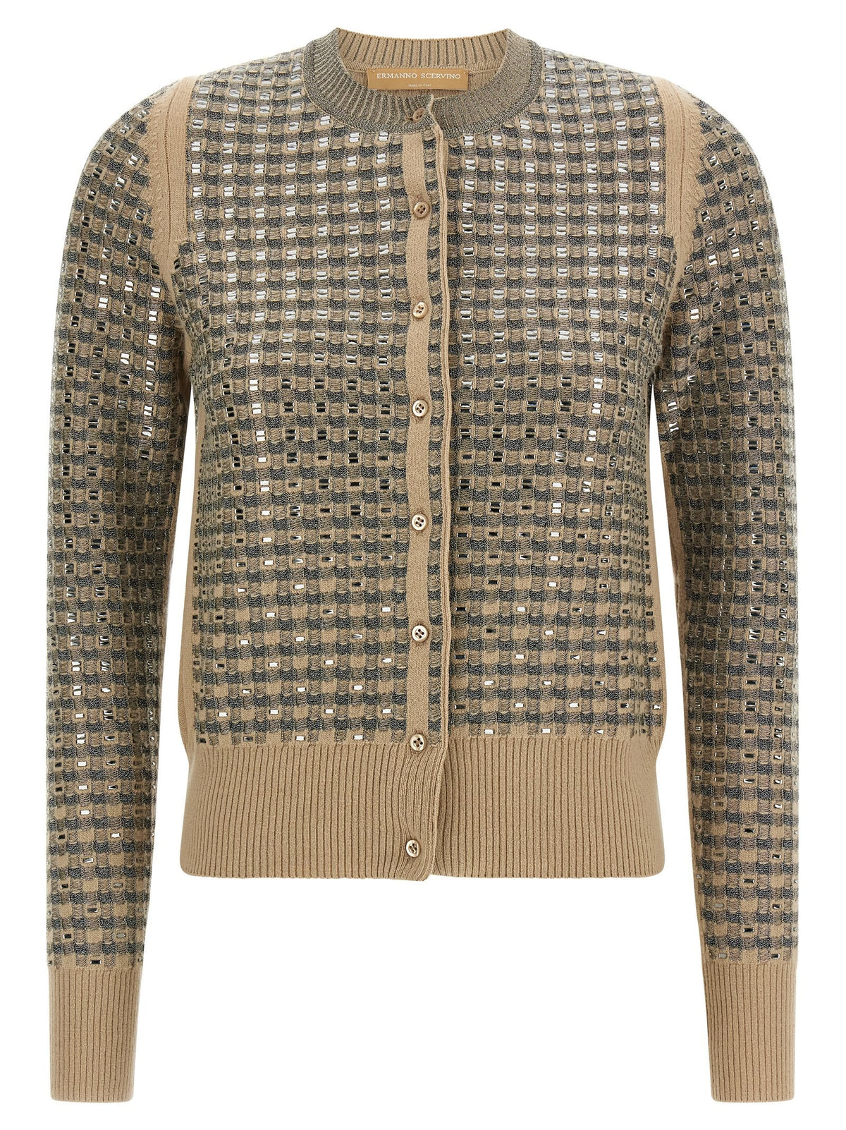 Check cardigan with crystals