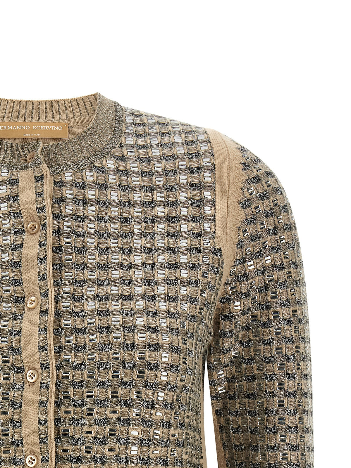Check cardigan with crystals