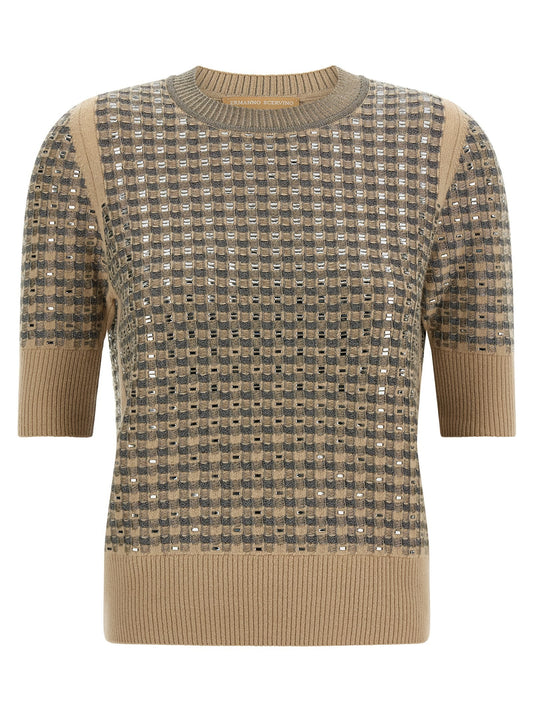 Check knit with crystals