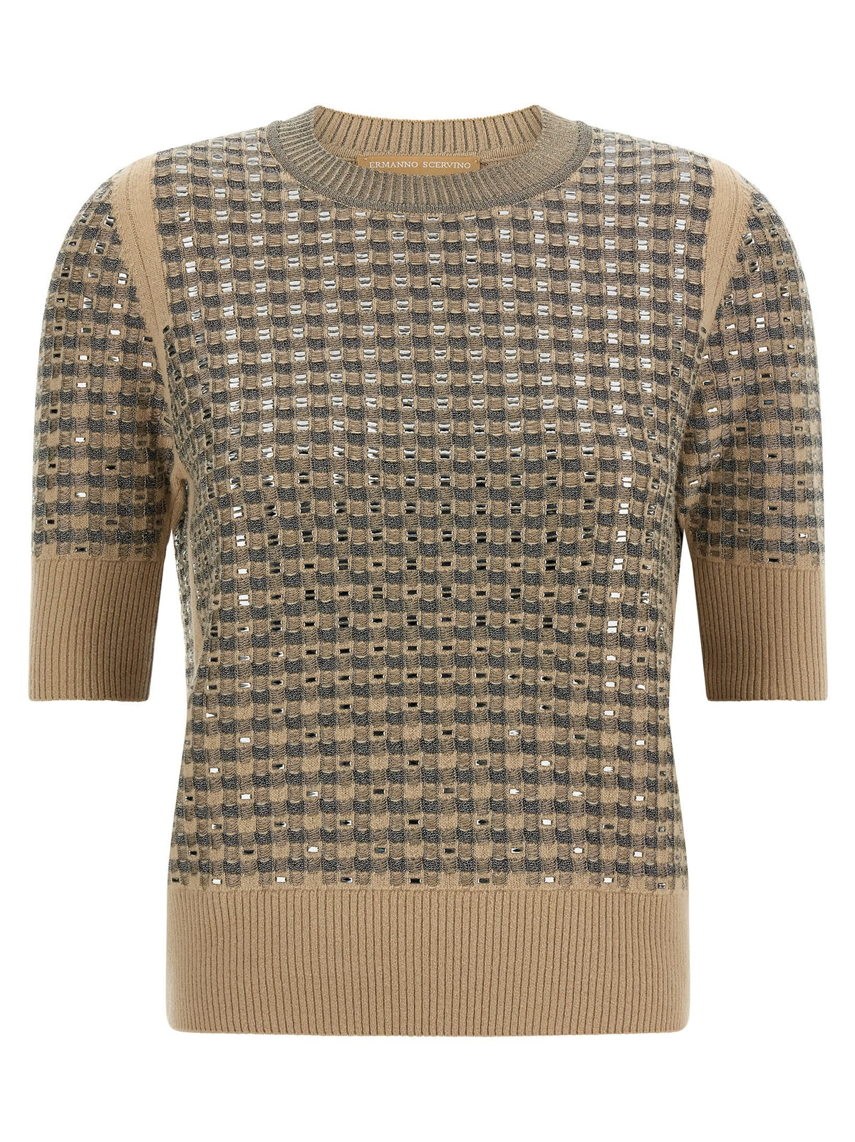Check knit with crystals