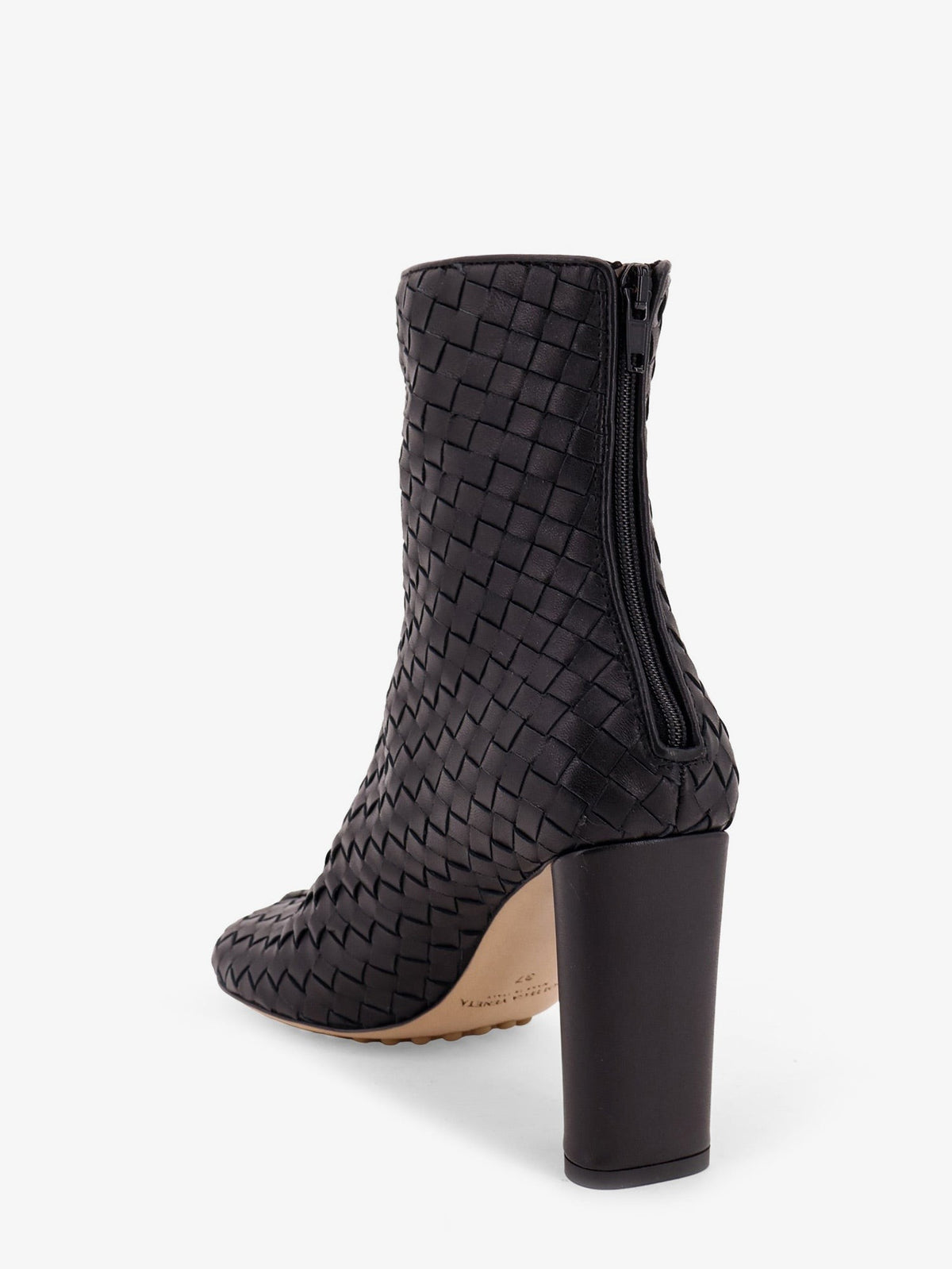 Cherry leather ankle boots with woven pattern