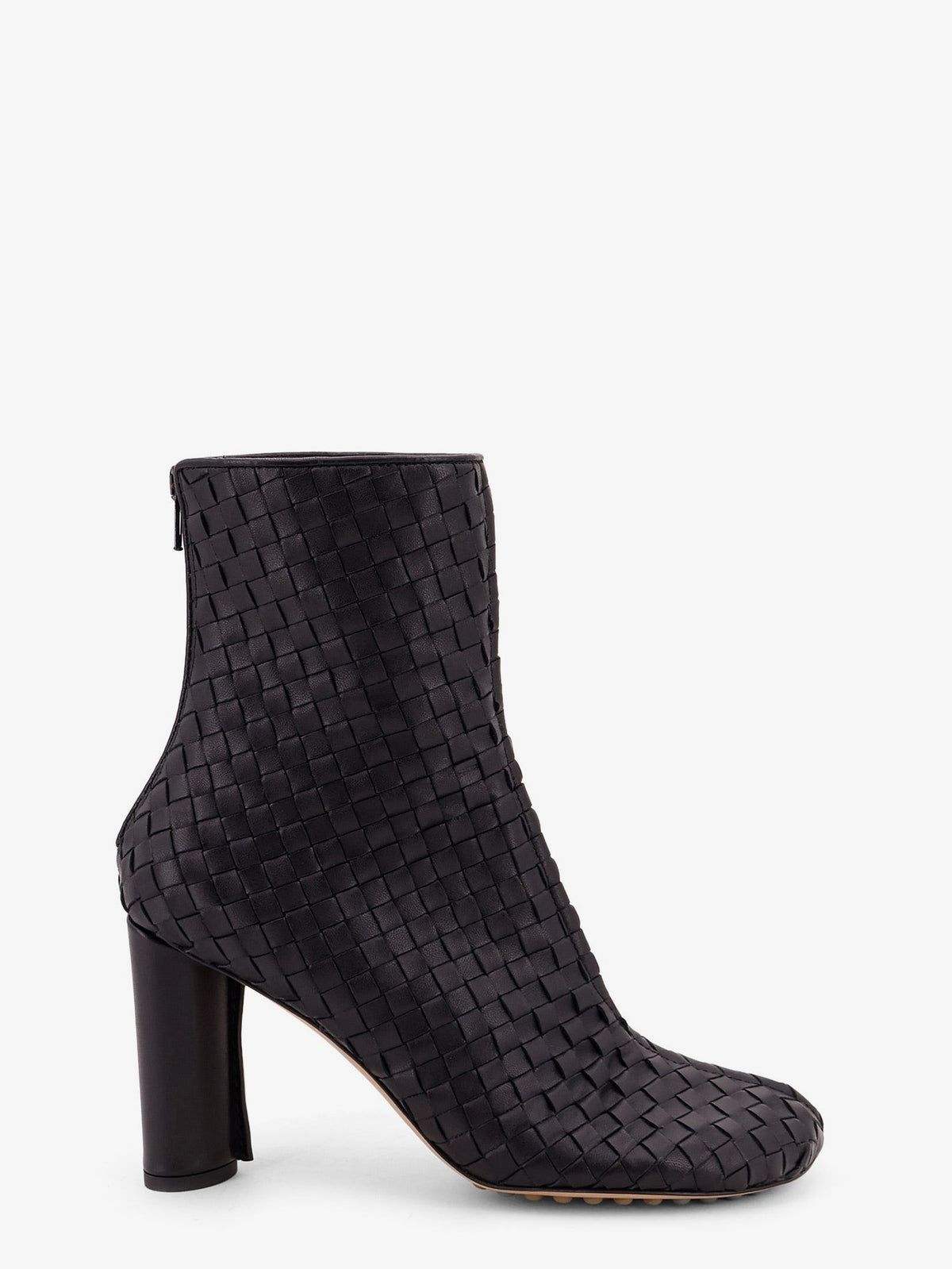 Cherry leather ankle boots with woven pattern